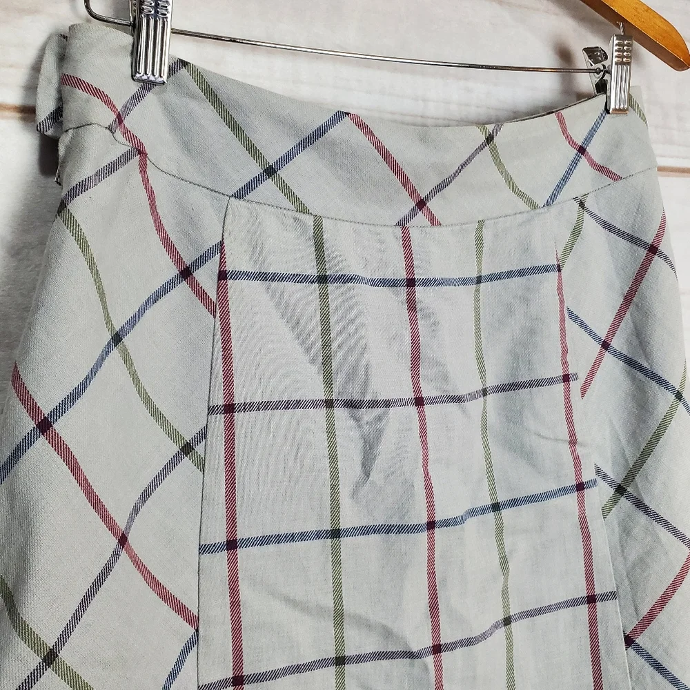 Anthropologie Edme & Esyllte Gray Plaid Ruffle Lined A-Line Skirt Size 6